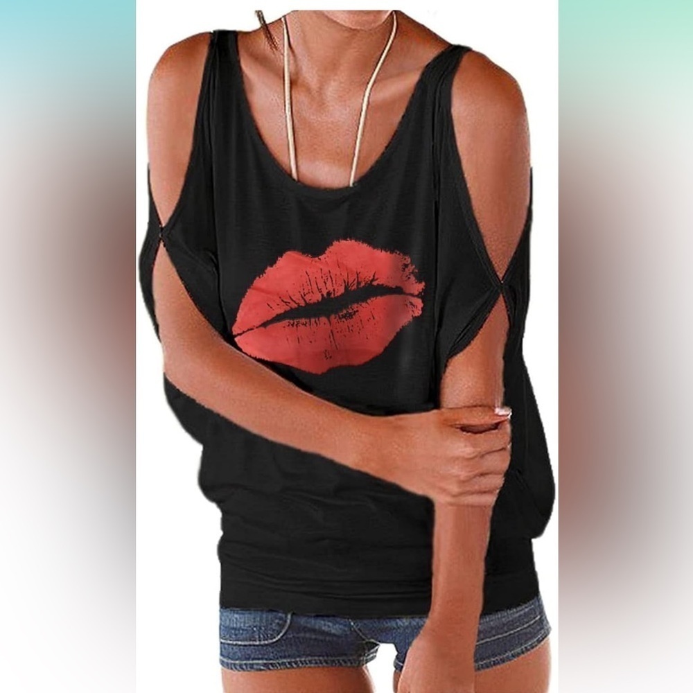 💋Shoulder O-Neck Short Sleeve Loose Fit Tops💋SZ S💋NWOT